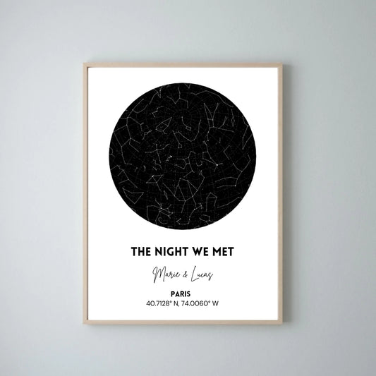 Onze sterrenhemel, La nuit où nous nous sommes rencontrés - Gepersonaliseerde sterrenkaartposter, sterrenbeeld