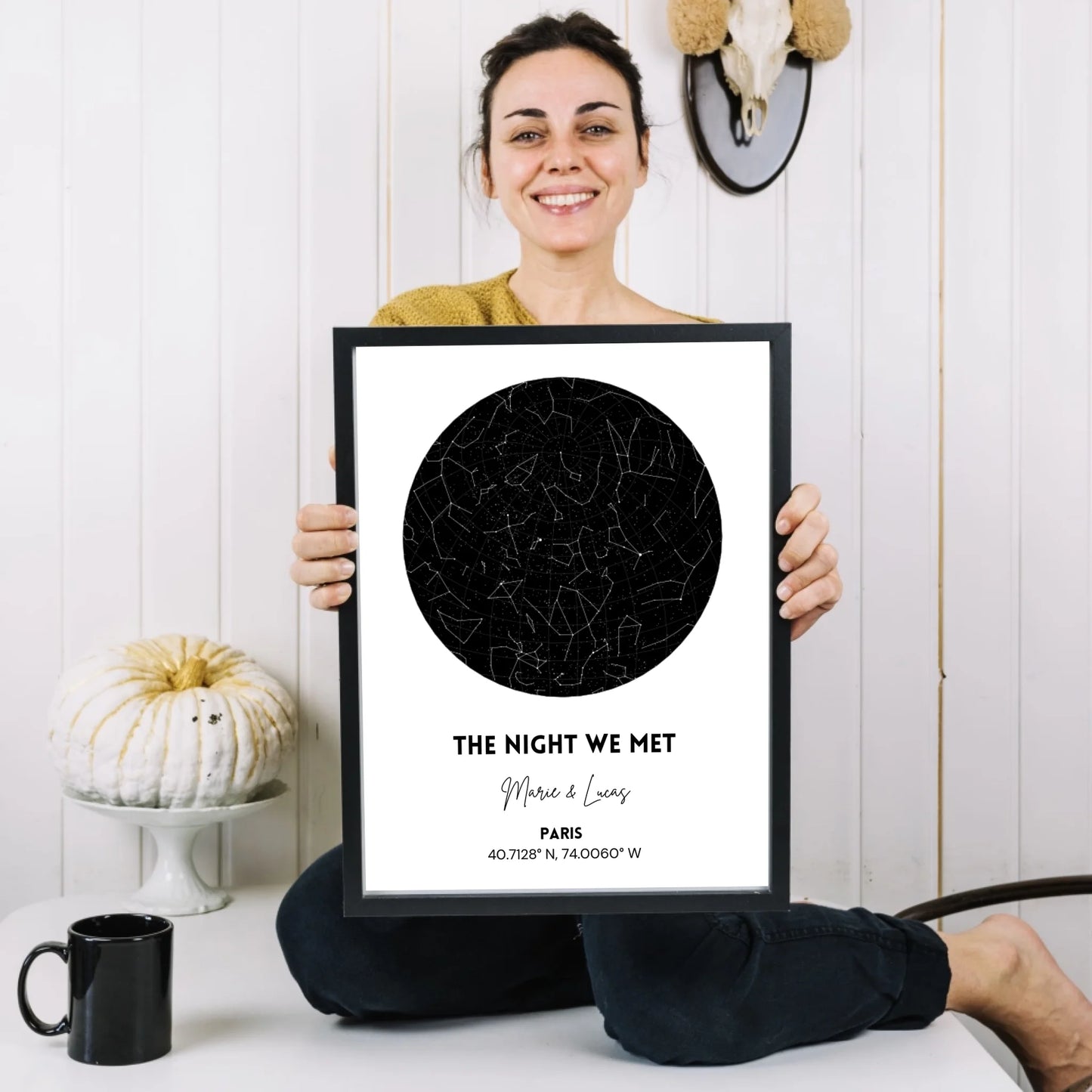 Notre ciel étoilé, De nacht dat we elkaar ontmoetten - Poster gepersonaliseerd met carte du ciel, signe astrologique