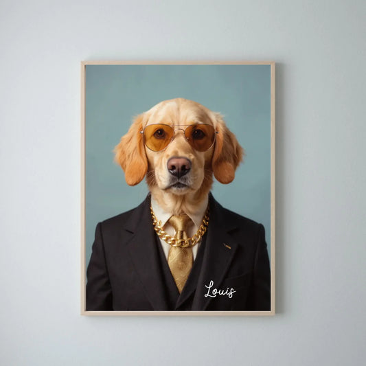 Portrait amusant d'animal de compagnie - Affiche personnalisée avec téléchargement de photo dans différents styles (chien, chat en costume, en super-héros, en astronaute, etc.)