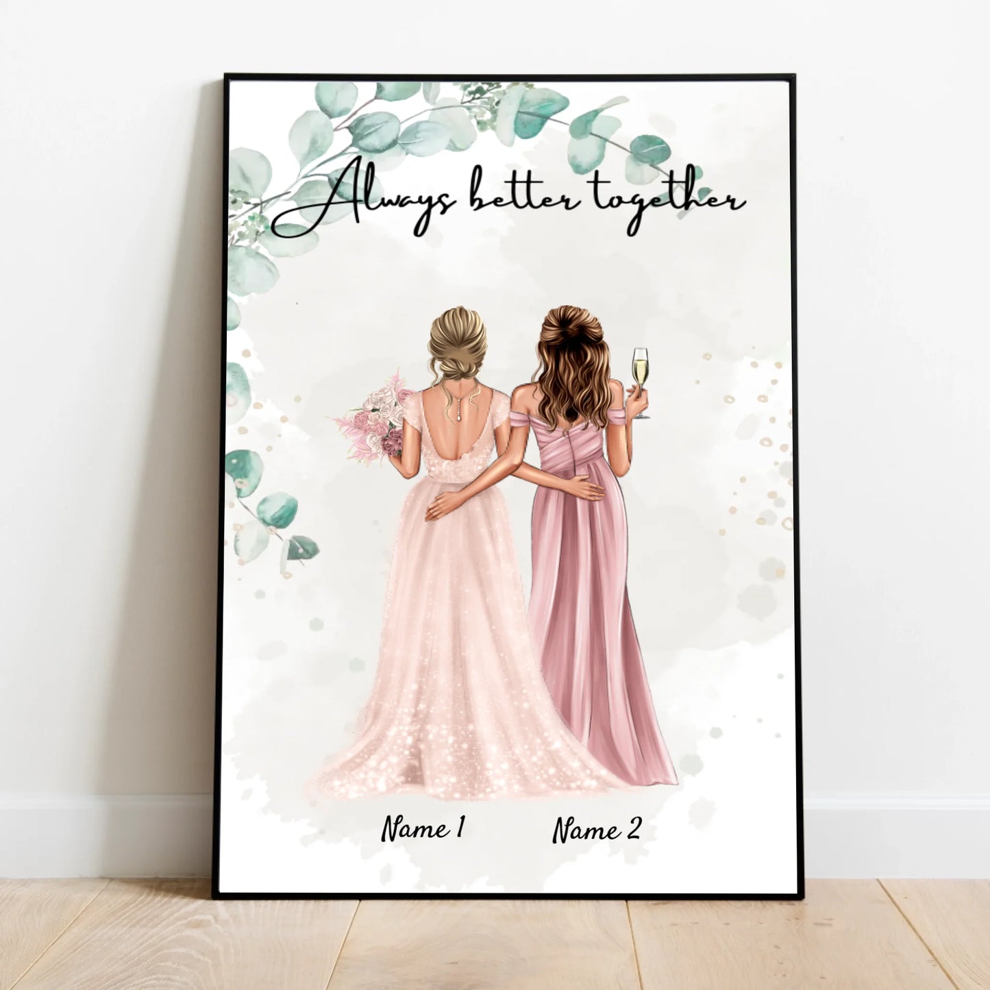 Bruid met Bruidsmeisje - Persoonlijke Verloving/Huwelijk Poster