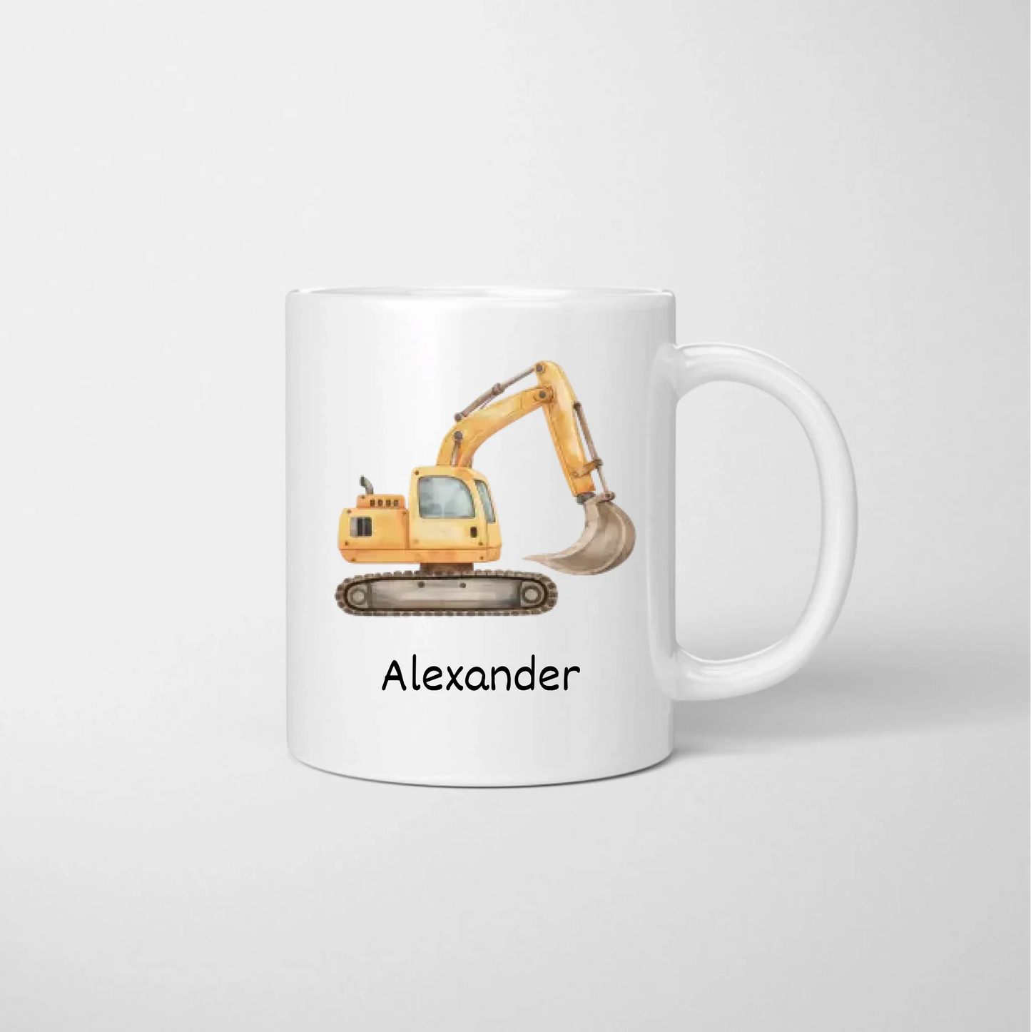 Bagger Emaille Tasse Kinder - Personalisierter Becher für Kinder, Schüler, mit Namen