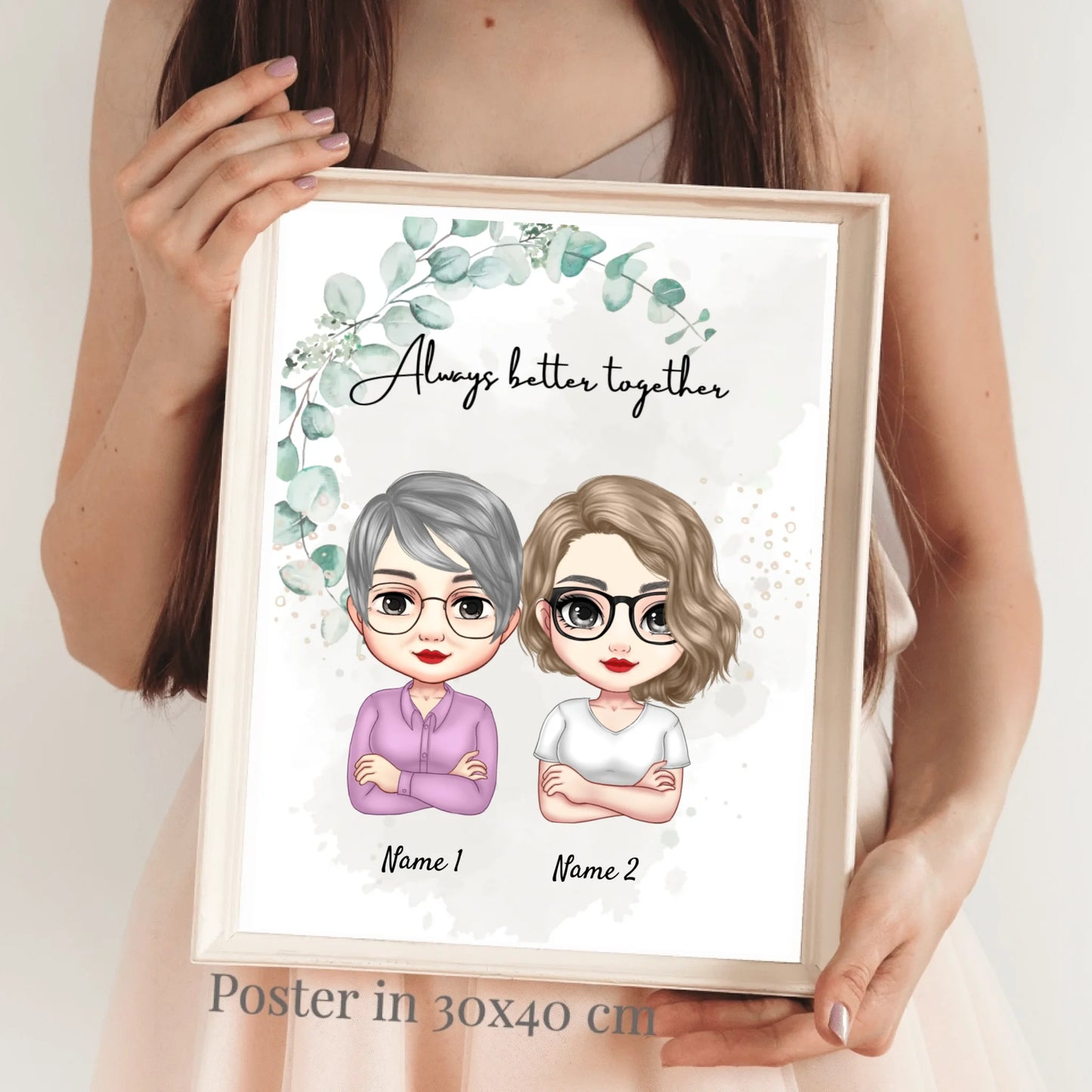 Maman & Filles Chibi - Poster personnalisé (2-3 femmes)
