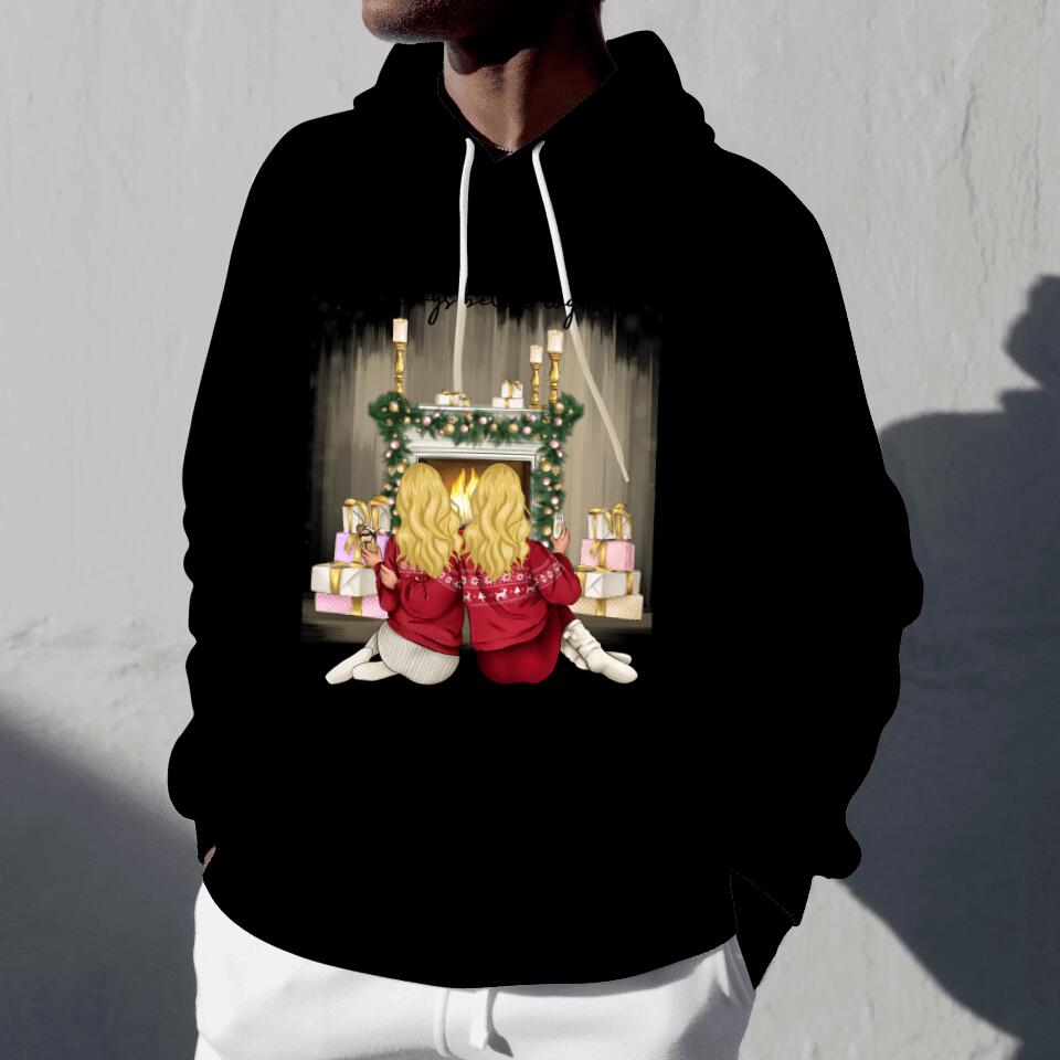 Beste vrienden Kerstmis bij het vuur - Gepersonaliseerde capuchontrui Unisex (2-3 Dames)