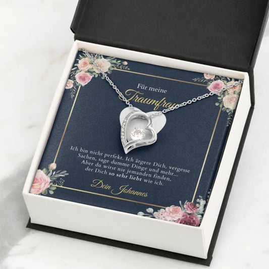 Forever Love "Droomvrouw" - Ketting met gouden harten hanger & gepersonaliseerde kaart