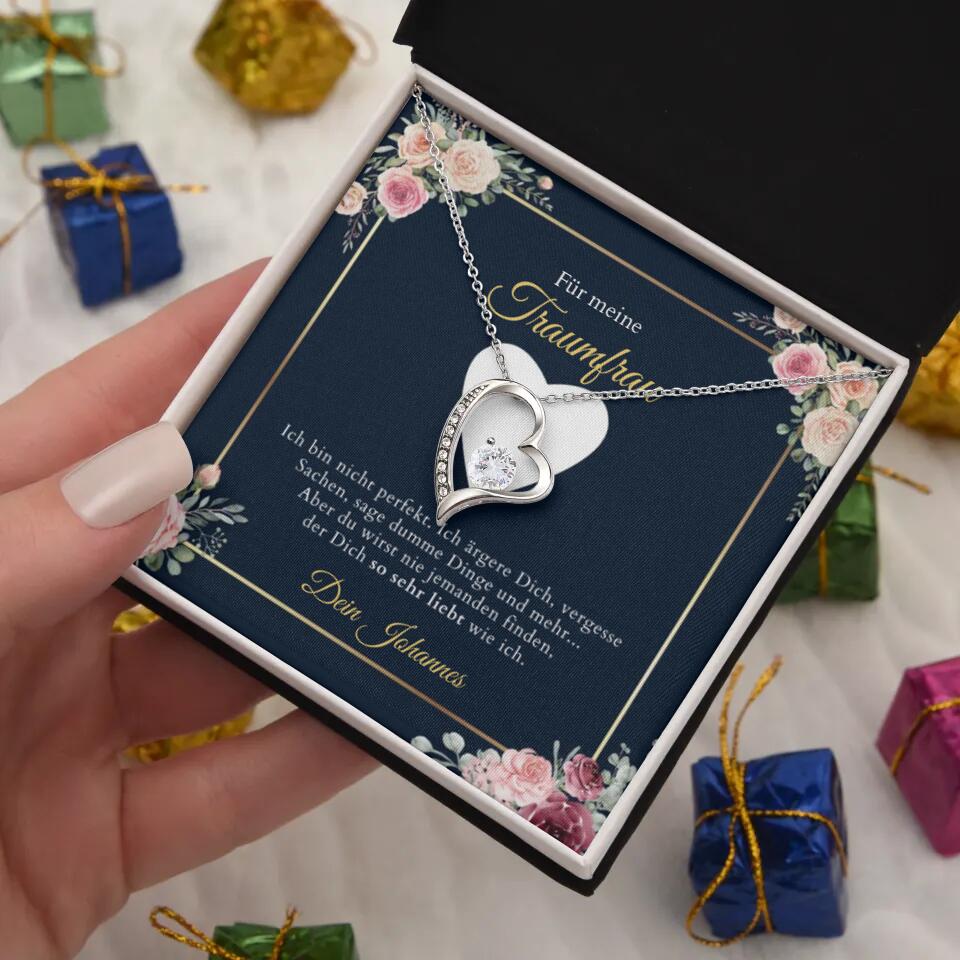 Forever Love "Droomvrouw" - Ketting met gouden harten hanger & gepersonaliseerde kaart