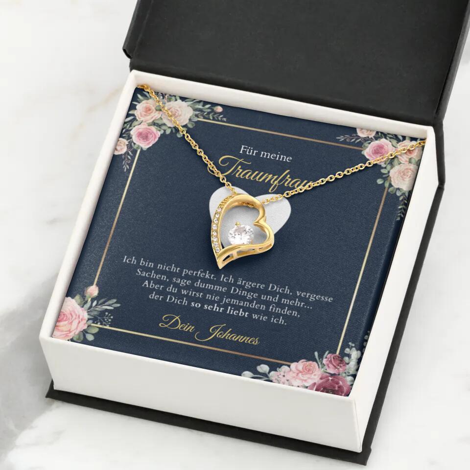 Forever Love "Droomvrouw" - Ketting met gouden harten hanger & gepersonaliseerde kaart