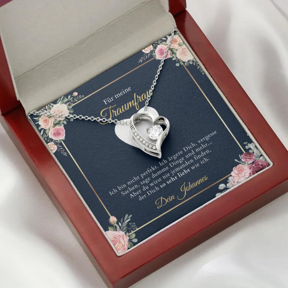 Forever Love "Droomvrouw" - Ketting met gouden harten hanger & gepersonaliseerde kaart