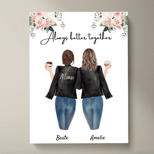 Beste moeder in leren jas - Persoonlijke Poster (2-3 vrouwen)