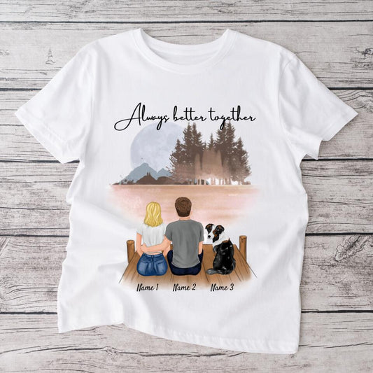 Pärchen mit Haustier - Personalisiertes T-Shirt (Hund, Katze)
