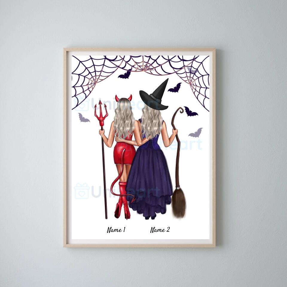 Beste heksenvrienden - Gepersonaliseerde Halloween-poster (2-3 personen)