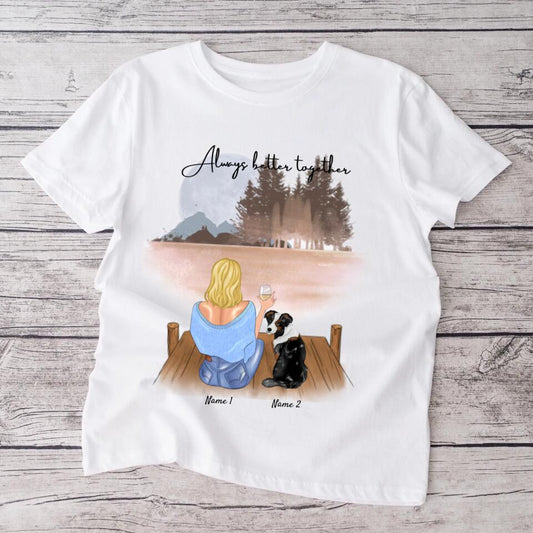 Meesteres met huisdier & drankje - Gepersonaliseerd T-shirt (Hond & Kat)