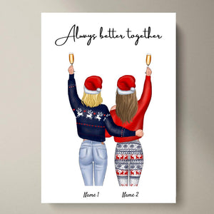 Weihnachten Beste Freundinnen - Personalisiertes Poster (2-4 Freundinnen)