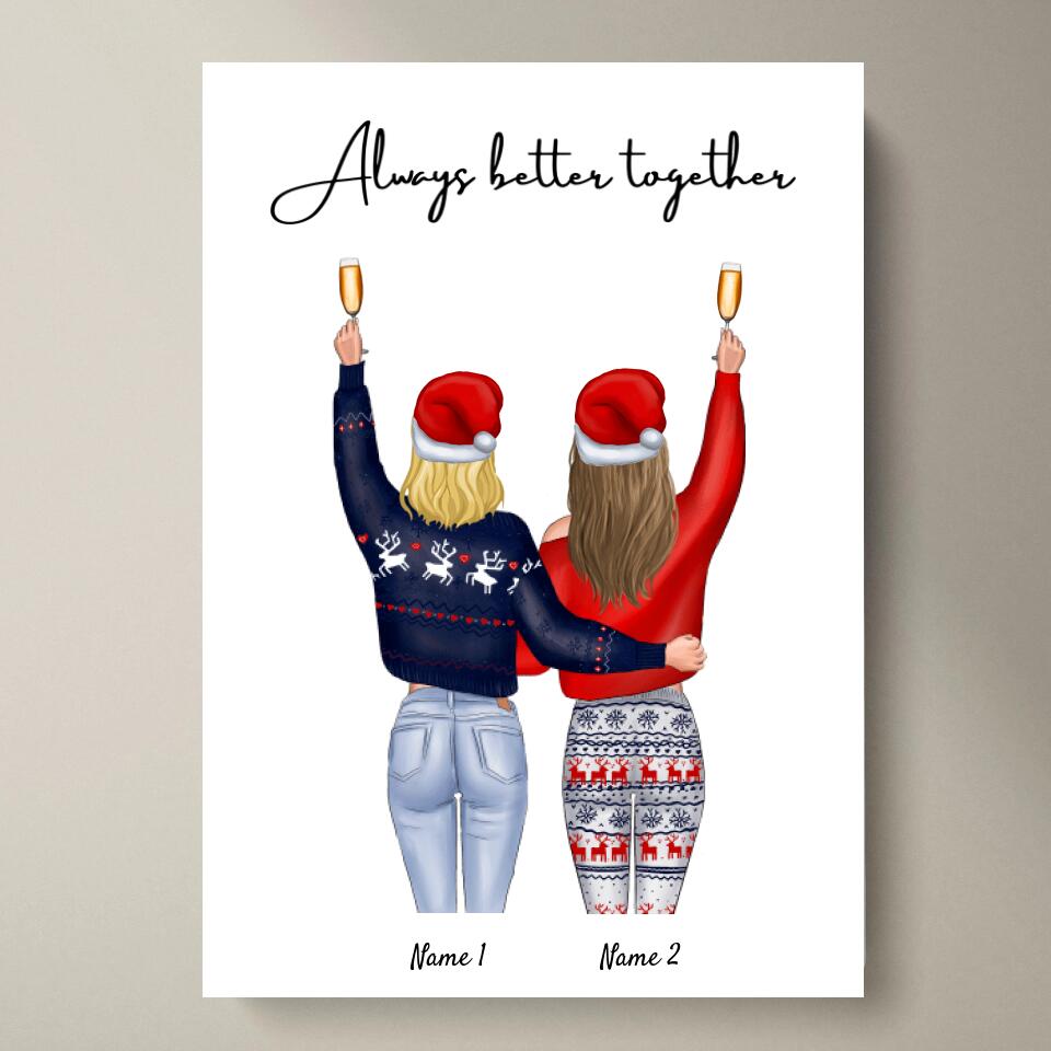 Weihnachten Beste Freundinnen - Personalisiertes Poster (2-4 Freundinnen)