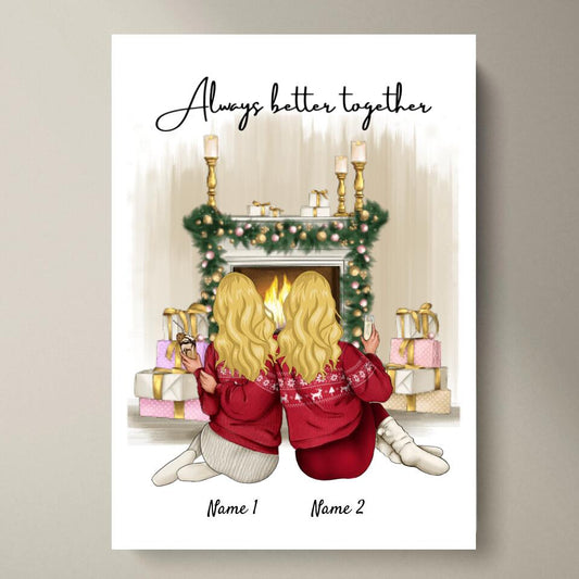 Freundinnen an Weihnachten - Personalisiertes Poster (2-3 Personen)