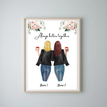 Laden Sie das Bild in den Galerie-Viewer, Lieblingsschwestern in Lederjacke - Personalisiertes Poster (2-3 Geschwister)
