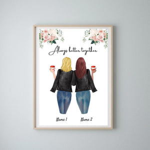 Lieblingsschwestern in Lederjacke - Personalisiertes Poster (2-3 Geschwister)