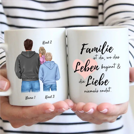 Papa mit Kindern - Personalisierte Tasse (1-3 Kinder, Teenager)