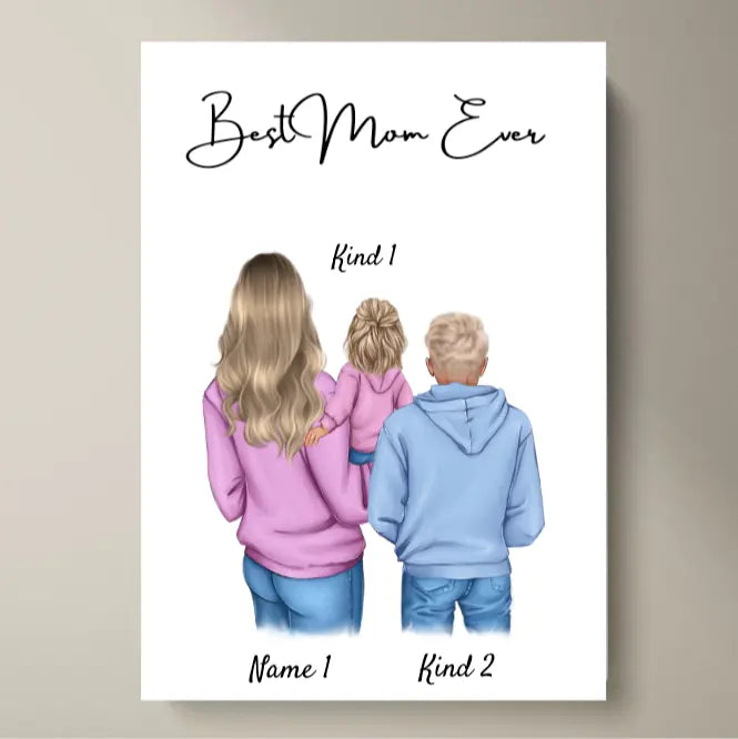 Beste Mama Poster - Personalisiertes Poster (1-4 Kinder, Teenager)