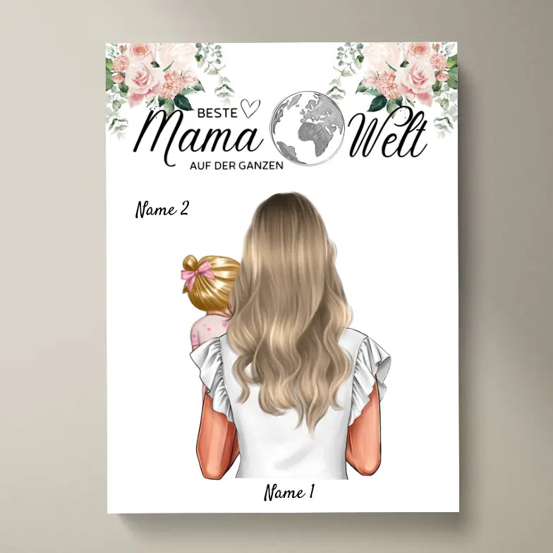 Meilleure maman du monde - Poster personnalisé (mère avec enfants)