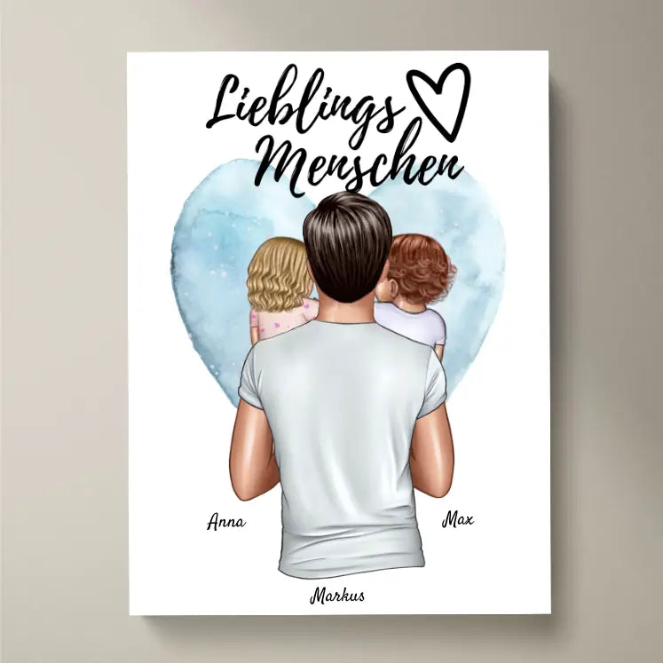 Papa, mein Lieblingsmensch - Personalisiertes Poster (Vater mit 1-4 Kindern)