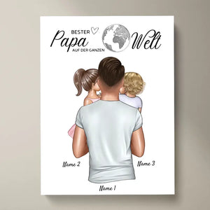 Bester Papa auf der Welt - Personalisierte Leinwand (Vater mit Kindern)