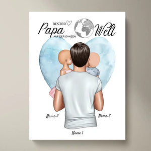 Bester Papa auf der Welt - Personalisierte Leinwand (Vater mit Kindern)