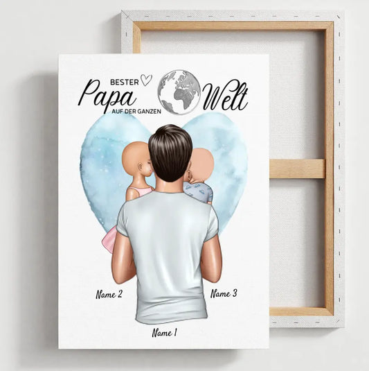 Meilleur papa du monde - Toile personnalisée (père avec enfants)