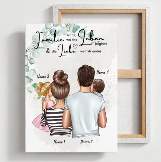 Où l'amour ne finit jamais - Toile personnalisée pour la famille (parents avec enfants)