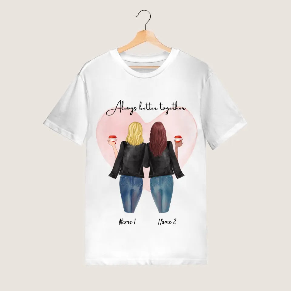 Beste Freundinnen Lederjacke mit Getränk - Personalisiertes T-Shirt (2-3 Personen)