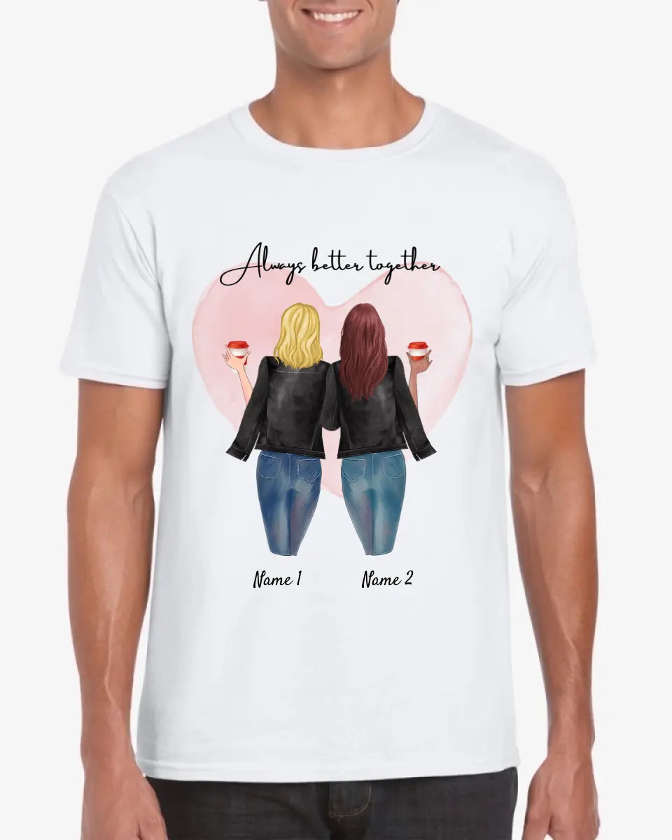 Beste Freundinnen Lederjacke mit Getränk - Personalisiertes T-Shirt (2-3 Personen)