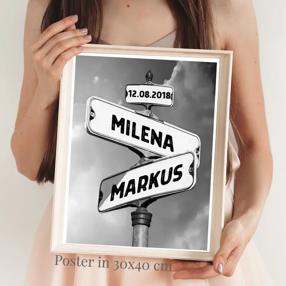 Straßenschild bestes Pärchen - Personalisierte Leinwand