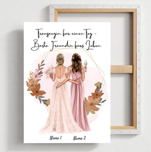 Trauzeugin für einen Tag - Beste Freundin fürs Leben - Personalisierte Leinwand zur Verlobung/Hochzeit