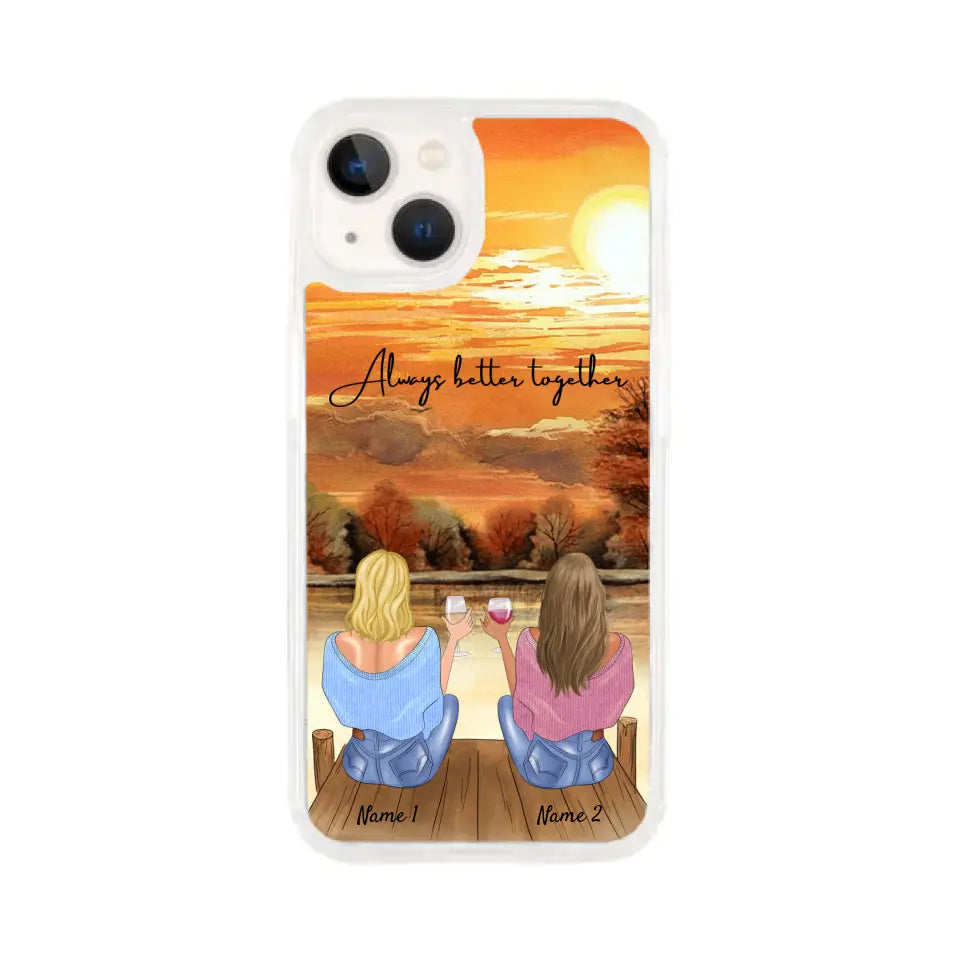 Best Friends/ Sisters with Drink - Personalised Mobile Phone Case (up to 4 people)