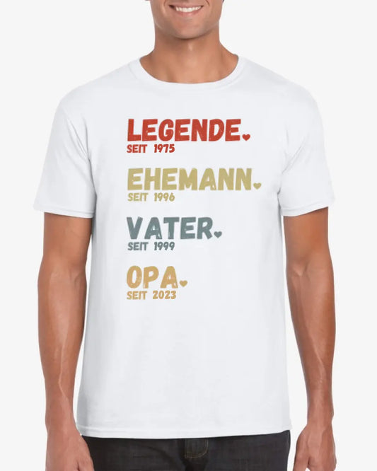 Voor opa - Legend since - Gepersonaliseerd T-shirt voor vaders & grootvaders (100% katoen, unisex)