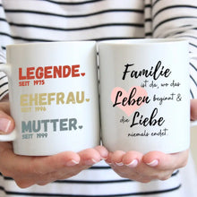 Laden Sie das Bild in den Galerie-Viewer, Mama, Legende seit - Personalisierte Tasse für Mütter, Ehefrauen, Großmütter (Mama seit, Oma seit, Jahreszahlen)
