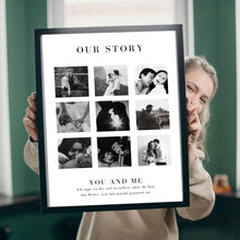 Load image into Gallery viewer, &quot;Our Story&quot; Gepersonaliseerd fotocollage op canvas voor koppels, je partner
