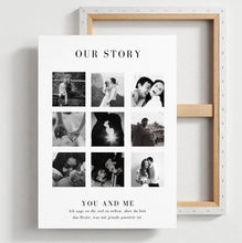 Load image into Gallery viewer, &quot;Our Story&quot; Gepersonaliseerd fotocollage op canvas voor koppels, je partner
