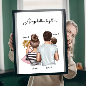 Famille heureuse - Poster Personnalisé (Parents avec 1-3 enfants)