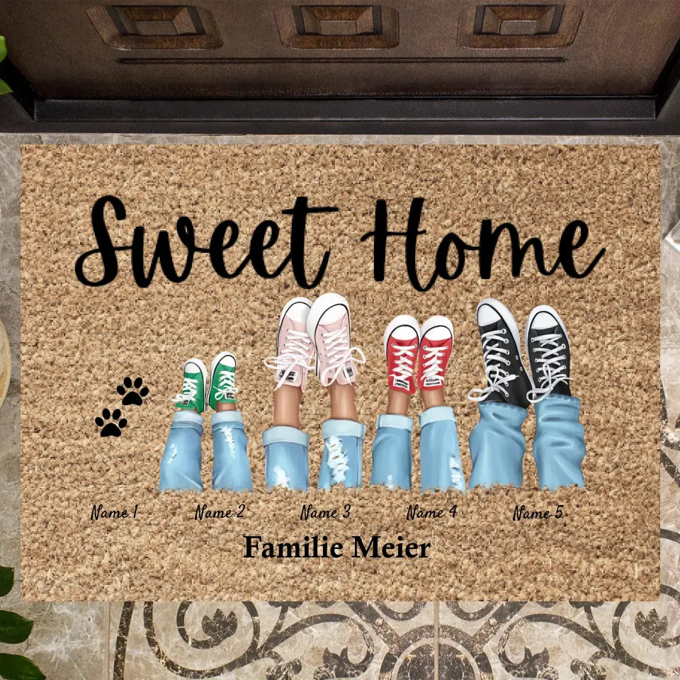 Sweet Home - Paillasson personnalisé pour l'intérieur & l'extérieur (2-8 personnes, enfants & animaux)