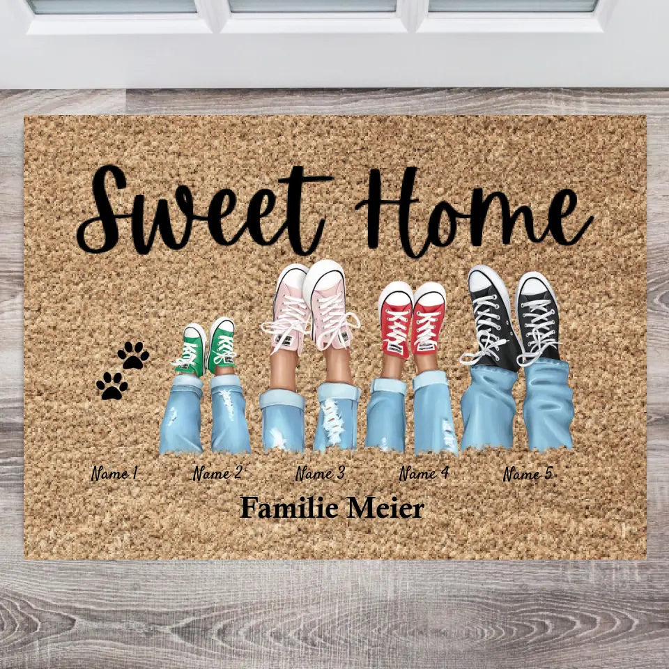 Sweet Home - Paillasson personnalisé pour l'intérieur & l'extérieur (2-8 personnes, enfants & animaux)