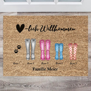Herzlich Willkommen Gummistiefel - Personalisierte Fußmatte für innen & aussen(2-8 Personen, Kinder, Babys & Haustiere)