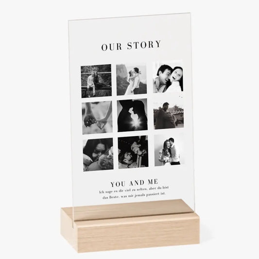 "Our Story" Couverture acrylique personnalisée pour couple - collage de photos (4-9 photos)