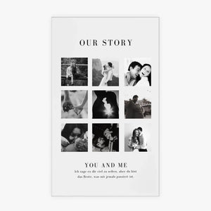 "Our Story" Couverture acrylique personnalisée pour couple - collage de photos (4-9 photos)