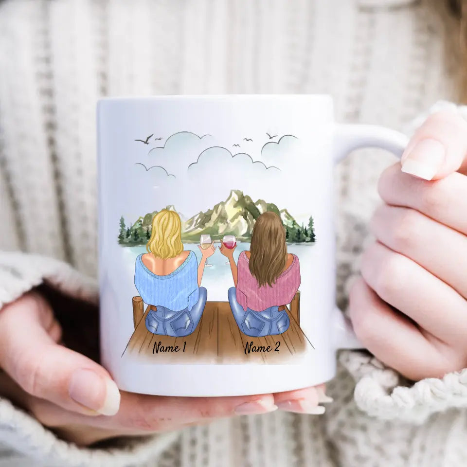 Zu früh für Wein - Personalisierte Kolleginnen/ Freundinnen Tasse (2-4 Personen)