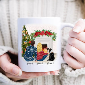Weihnachten Pärchen Mit Haustier - Personalisierte Tasse (Hund oder Katze)