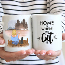 Load image into Gallery viewer, Woman with Cat &amp; Drink - Personalized Mug (1-2 cats)
