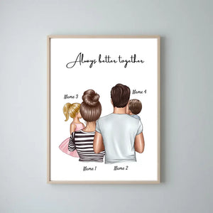 Happy Family - Personalisiertes Poster (Eltern mit 1-4 Kinder)
