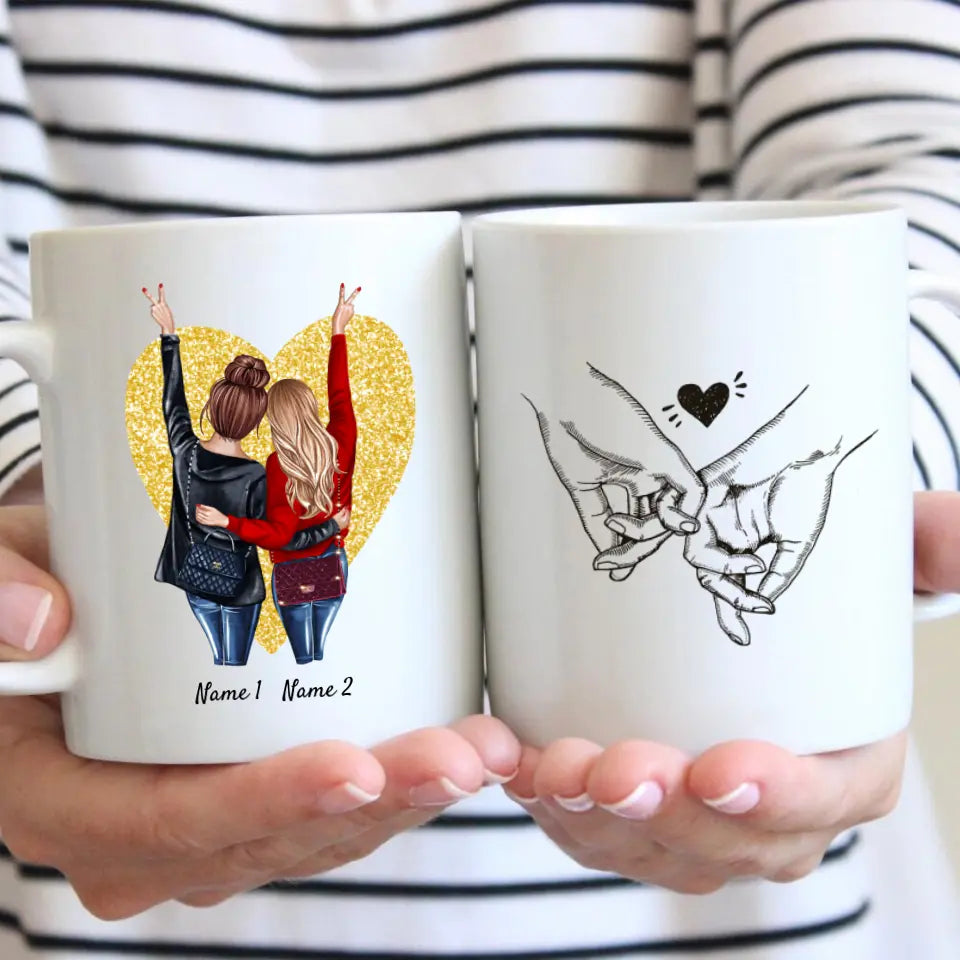 Beste Freundinnen mit Handtasche - Personalisierte Tasse (2-3 Personen)