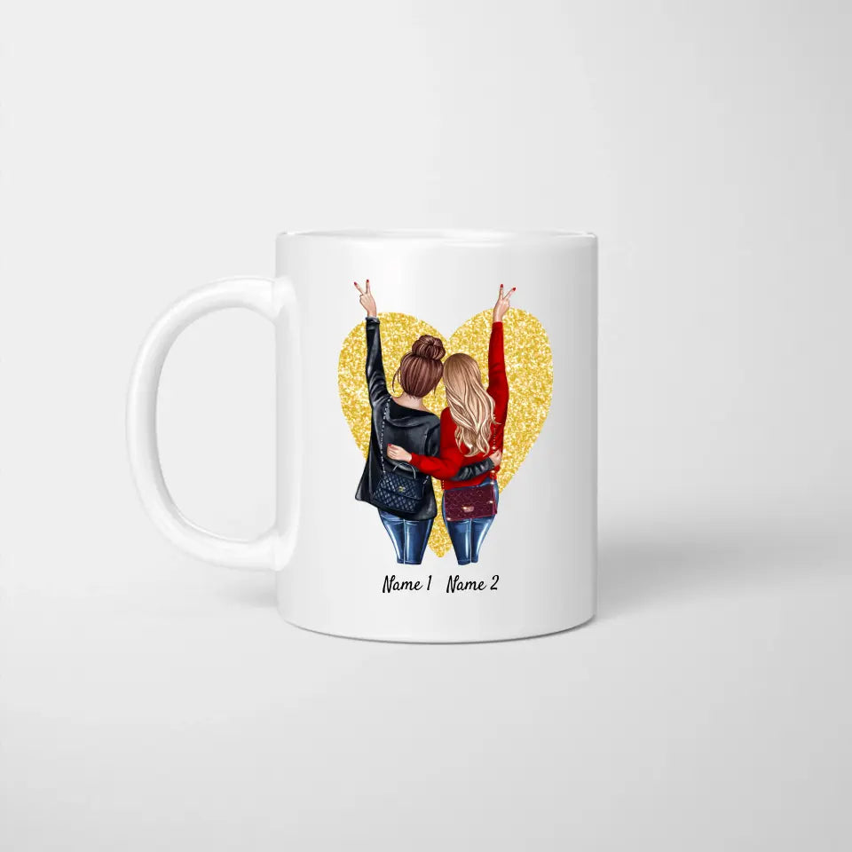 Beste Freundinnen mit Handtasche - Personalisierte Tasse (2-3 Personen)