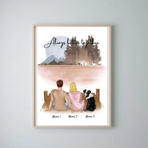 Couple with Pet - Personalised Poster (Dog, Cat)